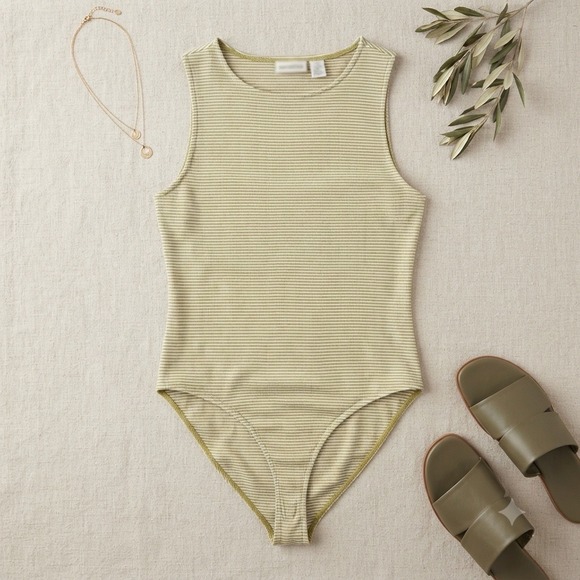 Ann Taylor Tops - Ann Taylor Bodysuit Women Large Green Striped Silk Blend Vintage Sleeveless Tank